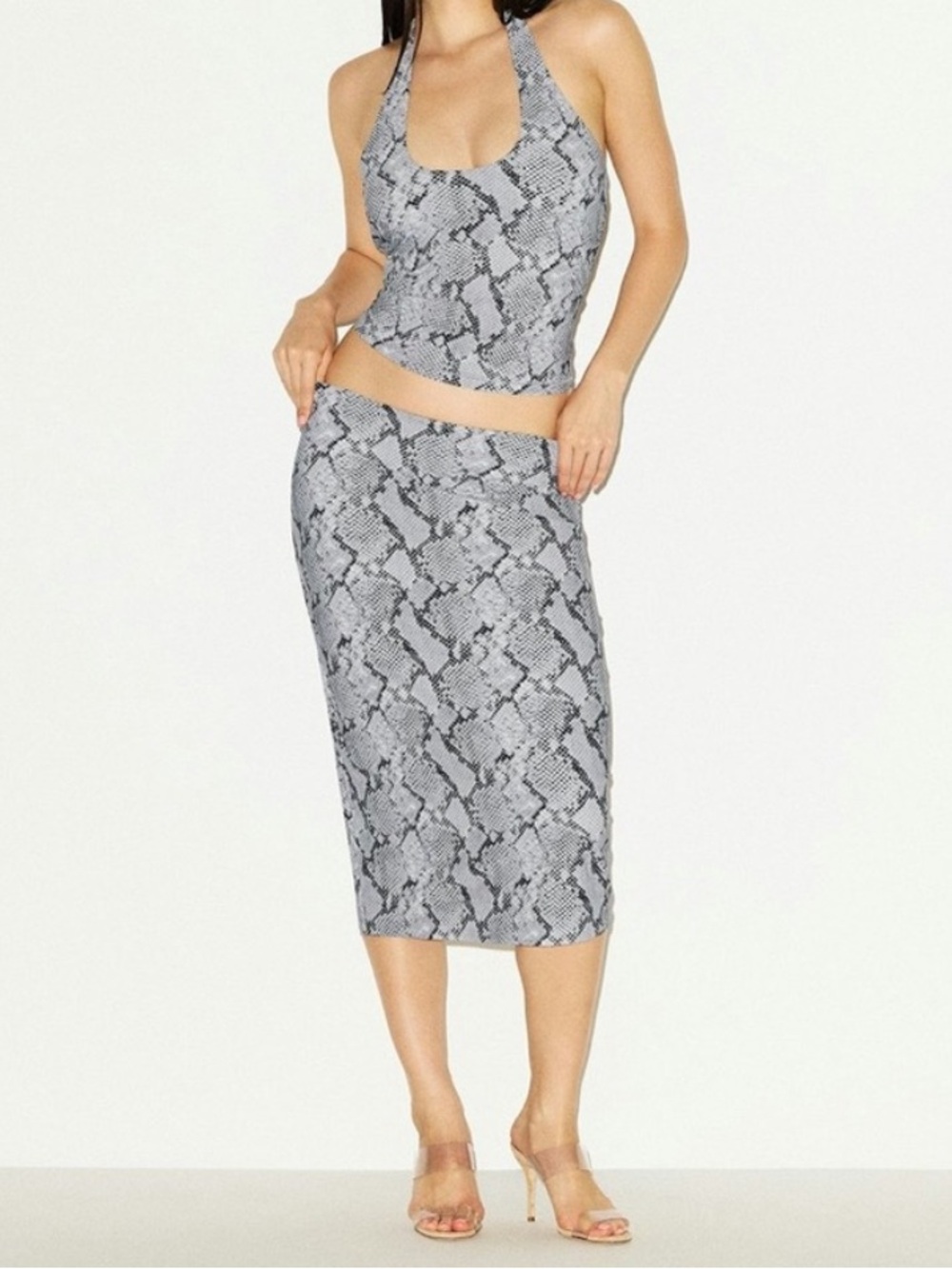 SKIMS Cling Matte Midi Skirt Snakeskin Size Small NWOT
